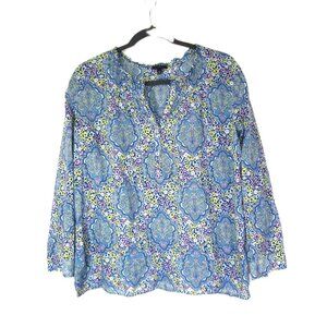 Talbots Size XLP XL Petite Blue Multi Floral Lightweight Cotton Blouse Top
